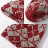 Daiiibabyyy  Fall Winter Knitted Hats for Women Men Check Plaid Beanies Skullies Fashion Casual Double Layer Red Christmas Hats Gift