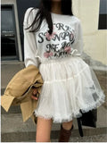 DAIIIBABYYY  -  Women Fashion Little White Mini Mesh Skirt Elastic High Waist Short Gauze Cake Skirt Ball Gown Fairy Princess A Line Tutu Skirt
