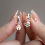 DAIIIBABYYY  -   New Simple Daisy Flower Pendant Hoop Earrings for Women Korean Sweet Cute Hanging Earrings Girl Wedding Party Jewelry Gifts