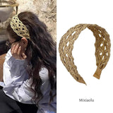 Daiiibabyyy  1PC Beach Vacation Hollow Straw Headband, Wide Side Face Slimming Hair Hoop, Fashion Women Elegant Daily Travel Hair Accessories