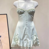 Daiiibabyyy  French Lolita Girl Sleepwear Ice Silk Sexy Nightdress with Chest Pad High Quality Suspender Night Gown for Women Camisolas