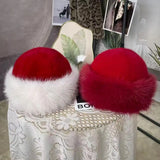 Daiiibabyyy  Christmas Red Fluffy Fur Bucket Hats women Thick Plush Winter Hat Imitation Mink Fur Christmas Hat Windproof Warm Panama Caps