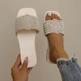 Daiiibabyyy  Women's Slippers Summer New Fashion Open Toed  Roman Shoes for Women Rhinestones Sexy Flat Flip Flops slides Zapatos Mujer