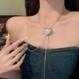 DAIIIBABYYY  -  Irregular Liquid Metal Rose Flower Necklace Silver Color Flower Star Pendant Adjustable Stainless Steel Chain Punk Hiphop Jewelr