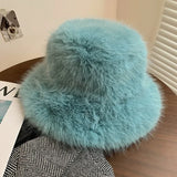 Daiiibabyyy  New Big Fluffy Faux Fur Bucket Hats for Women Luxury Plush Fisherman's Hat Winter Warm Fashion Colorful and Gorgeous Party Hat