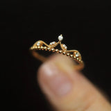 DAIIIBABYYY  -  New Ins Gold-plated Copper Micro Inlaid Zircon Crown Ring For Women Vintage Geometric White Zircon Rings Fashion Jewelry