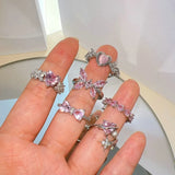 DAIIIBABYYY  -  Butterfly Heart Zircon Rings for Woman Vintage Open Ring Party Joint Ring Fashion Elegant Jewelry Gifts