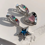 Daiiibabyyy  Vintage Heart Star Zircon Drop Dangle Earrings for Women Girl Y2K Asymmetric Pentagram Love Fashion New Jewelry Lady Gift Party