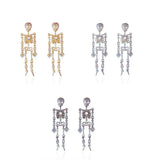 Daiiibabyyy  Punk Style Rhinestone Skull Earrings Exaggerate Crystal Skeleton Pendant Earrings Personality Shiny Halloween Party Jewelry