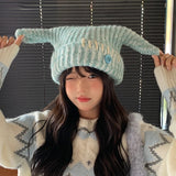 Daiiibabyyy  Y2k Sweet Plush Cat Ear Knitted Hat For Women Autumn Winter Cute Girls Warmth Ear Protectors Beanies Cap Versatile Streetwear