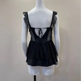 Daiiibabyyy  French Nightgowns Retro Lace Short Nightdress Women's Sleepwear Imitation Silk Transparent Suspender Nighty for Ladies