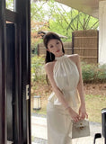 Daiiibabyyy  French Style Satin Halter Cami Top Women Summer High Waist Mermaid Skirt Set Sleeveless Elegant Two Piece Outfit high quality