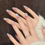 Daiiibabyyy  10pcs Handmade Press on Nails Glitter Diamonds Decor Blush False Nails Wearable Light Luxury Cat's Eye Fake Nails Long French