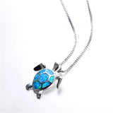 Daiiibabyyy 100% 925 Silver Blue Fire Opal Sea Turtle Pendants Necklaces for Women Girl Animal Ocean Beach Jewelry Dropship