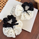 Daiiibabyyy  2pcs new lace bow large intestine hair ring cute hairband rubber band head accessory