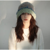 Daiiibabyyy  Rabbit Hair Knitted Fisherman's Hat Plush Fisherman Hat Women's Make Your Face Look Smaller Rabbit Fur Knitted Hat Big Fashion