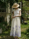 Daiiibabyyy  French Vacation Flower Print Hollow Out Loose All Match  High Waist Fashion Skirts