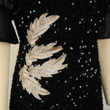 DAIIIBABYYY  -  Women Plus Size Dress Sequin Black Embroidery Chest Wrapped Puff Sleeve Sparkly Dress Cocktail Wedding Guest Classy Party Dress