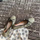 DAIIIBABYYY   -  High-grade sheepskin version  Sweet and gentle bow square head shallow mouth flat soft sole ballet shoes female
