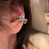 Daiiibabyyy  1PC Shiny Zircon Star Clip Earrings for Women Girl Simple Sweet Party Ear Cuff Silver Color Light Luxury Jewelry Gift