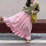 DAIIIBABYYY  -  Minimalist Retro Summer New Women's Elastic High Waist Plaid Patchwork Ruffles Elegant Aesthetic Loose All-match A-Line Skirts