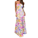 Daiiibabyyy  Elegant Off-Shoulder Maxi Dress with Boho Floral Print and Open Back Design for Summer Wedding Party Vacation Wear