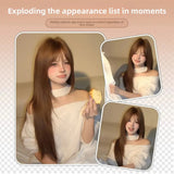 DAIIIBABYYY  -  Early Baby Full Head Wig Women's Style Fake Hair Bangs Atmosphere High Layer Long Straight Hair Curtain Hair Extensions