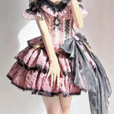 DAIIIBABYYY  -  Korea Three-stage Lolita Dress Goth Puff Sleeve Y2k Bandage Lace Trim Party Gothic Mini Dresses Ruffles Woman's Dress Vestidos