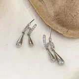 Daiiibabyyy  Trendy Silver Color Metal Water Droplet Inlaid Rhinestone Tassel Earrings Chilly Punk Fashion Jewelry for Women