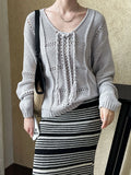 DAIIIBABYYY  -  Braided Lace Up Knitted Sweater Top for Women, Autumn and Winter Hollow Out Lazy Sweet Style Loose Sweater