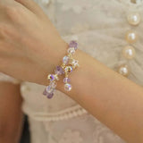 Daiiibabyyy  Fashion Purple Crystal Bead Bracelet For Women Exquisite Shiny Zircon Pentagram Pendant Bracelet Wristband Jewelry Gift