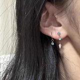 Daiiibabyyy  Mint Green Waterdrop Hoop Earrings for Women Exquisite Sweet Asymmetrical Zircon Drop Earrings Casual Versatile Jewelry Gift New