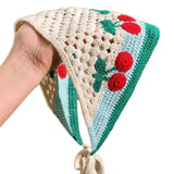 Daiiibabyyy  Women's Vintage Hair Scarf Garden Style Lovely Cherry Triangle Scarf Advanced Hair Accessories Headband Sweet Style Kawaii Clips