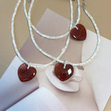 Daiiibabyyy  Minar Wholesale White Opal Natural Stone Red Resin Love Heart Pendant Necklaces for Women Silver Plated Chain Strand Chokers