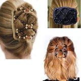 Daiiibabyyy  Shiny Rhinestone Beaded Hair Claws Magic Tuck Comb Updo Elastic Headwear Bun Ponytail Holder Beads Hair Combs Hair Styling Tools