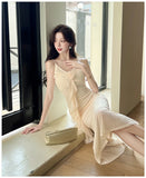 DAIIIBABYYY  -  Hot Girl Retro Sexy V-neck Strap Dress for Women's Summer Mesh Slim Fit Mermaid Long Dress Fashion Female Clothes