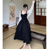Daiiibabyyy  Korean Women Black Spaghetti Strap Dress Summer Sexy Backless Slim Dress French Hepburn Style Fashon Preppy Party Vestidos