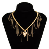 Daiiibabyyy  Gold-Color Heart Pendant Necklace for Women Luxury Exquisite Crystal Beaded Necklace Trendy Hiphop Versatile Jewelry