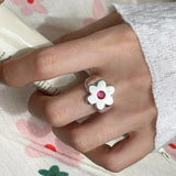 Daiiibabyyy Women Fashion Geometric Handmade Irregular Red Flower Ring Simple Jelwery Party Christmas Gift