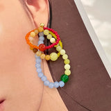 Daiiibabyyy  Crystal beaded earrings cute girl colorful natural stone multi-ring earrings holiday earrings