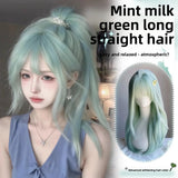 Daiiibabyyy  Natural Looking Long Hair Wig Mint Green Full Head Cover Style Hair Extension Realistic Simulation for Daily Use Women
