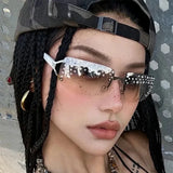 Daiiibabyyy  Fashion Ghotic Unisex Sunglasses Women Y2K Cycling Sports Punk Goggle Shiny Diamond Luxury Sun Glasses for Female Men Eyewear