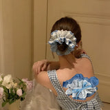 DAIIIBABYYY  -  Large Denim Double layered Hair Scrunchies With Lace for Girls and Women Elastic  Hair Bands Nordic Style Hair Accessories