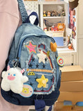 Daiiibabyyy  Retro Cowboy Color Matching Backpack Female Japanese Sweet Lovely Girl Y2k All-match Bag College Student Small Backpack