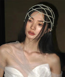 Daiiibabyyy New Aesthetic Women Exotic Pearl Tassel Belly Dance Head Cap Hat Headwrap/Hair Accessory/Headpiece for Party Wedding Showing