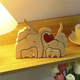 Daiiibabyyy Wood Elephant Family Parents With Children Puzzle Diy Family Name Heart Puzzle Craft Figurine Desktop Table Ornament