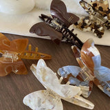 Daiiibabyyy  Vintage Acetate Butterfly Hair Claw for Women Fashion Large Marble Texture Butterfly Shark Crab Hair Clip Hair Accessories