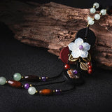 Daiiibabyyy Long Boho Necklace Women Statement Pendants Shell Flower Colorful Natural Stone Necklaces for Women Wood Accessories