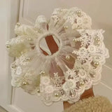 DAIIIBABYYY  -  Sweet pearl lace large intestine hair band female summer pearl new semi-tie hair rubber band ball head hair rope Hairaccessories