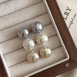 Daiiibabyyy  French Temperament Flat Round Pearl Stud Earrings Women and Girls Sweet Ear Studs Fashion Jewelry Romantic Gifts